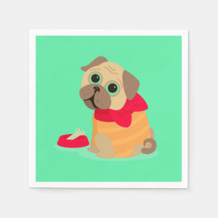 Cute pug dog girl&#x27;s birthday party napkin