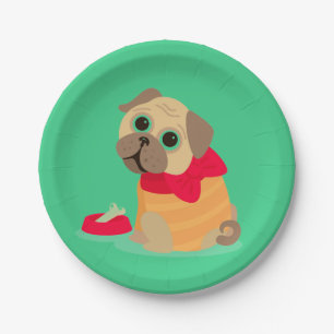 cute pug dog girl's birthday party paper plate