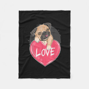 Cute Pug Dog Hearts Pug Valentine's Gift Fleece Blanket
