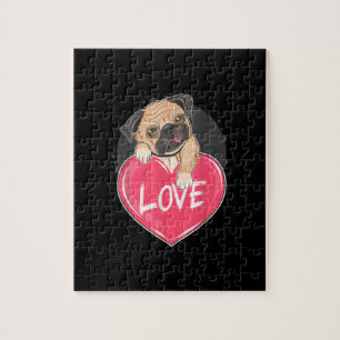 Cute Pug Dog Hearts Pug Valentine's Gift Jigsaw Puzzle