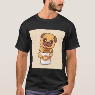 Cute Pug Dog Hugging Coffee Cup Cartoon Vector Ico T-Shirt
