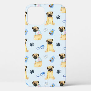 Cute Pug Dog I Love Mom Blue iPhone 12 Case
