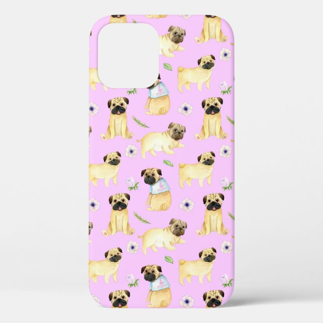 Cute Pug Dog I Love Mom Pink  Case-Mate iPhone Case (Back)