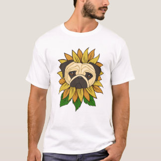 Cute Pug Dog in a Sunflower T-Shirt