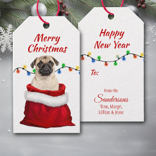 Cute Pug Dog in Santa Bag Gift Tags