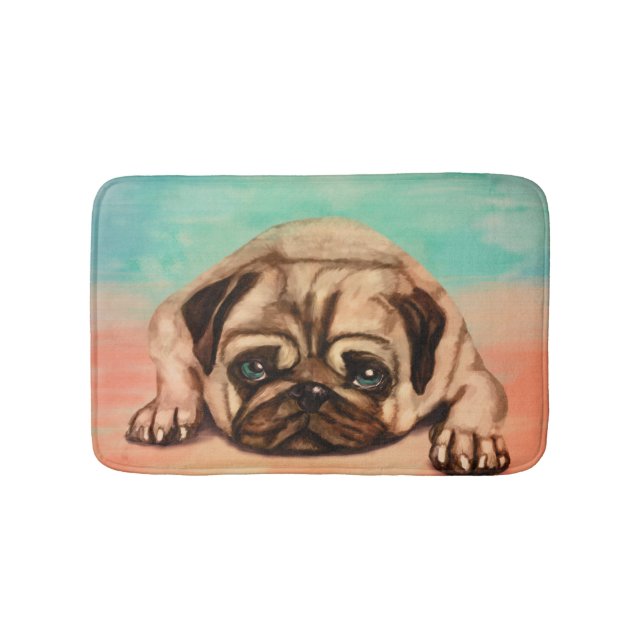 Cute Pug dog pastel Bath Mat (Front)