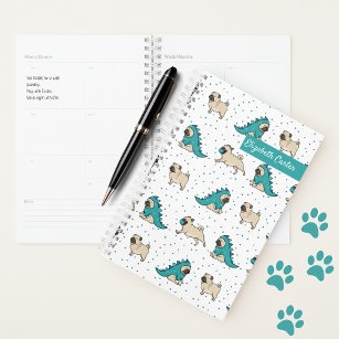 Cute Pug Dog Pattern Monogram Planner