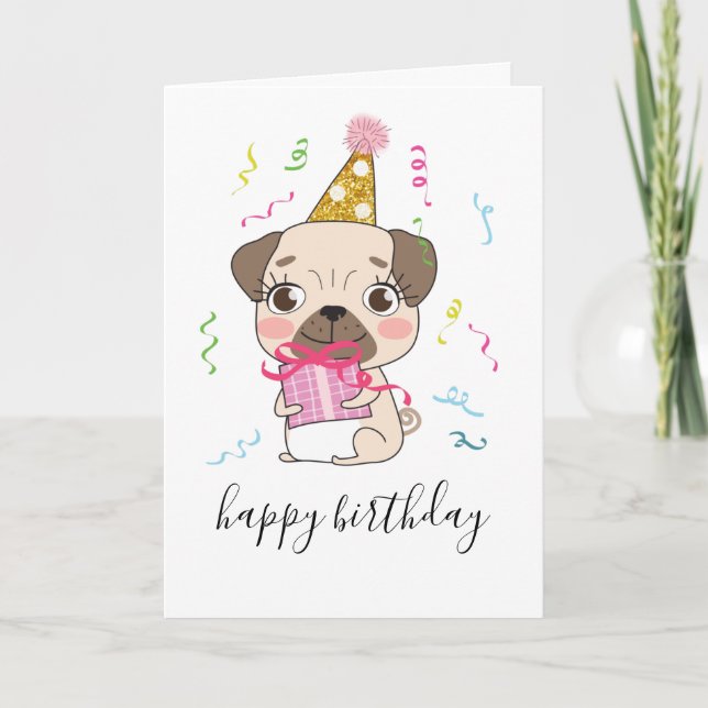 Cute Pug Dog Paws Birthday Personalized Custom Card (Front)