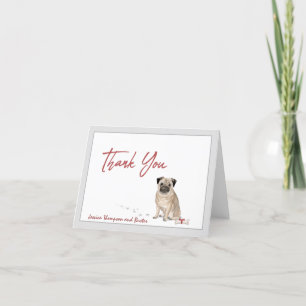 Cute Pug Dog Personalized with Bone and Ribbon Thank You Card