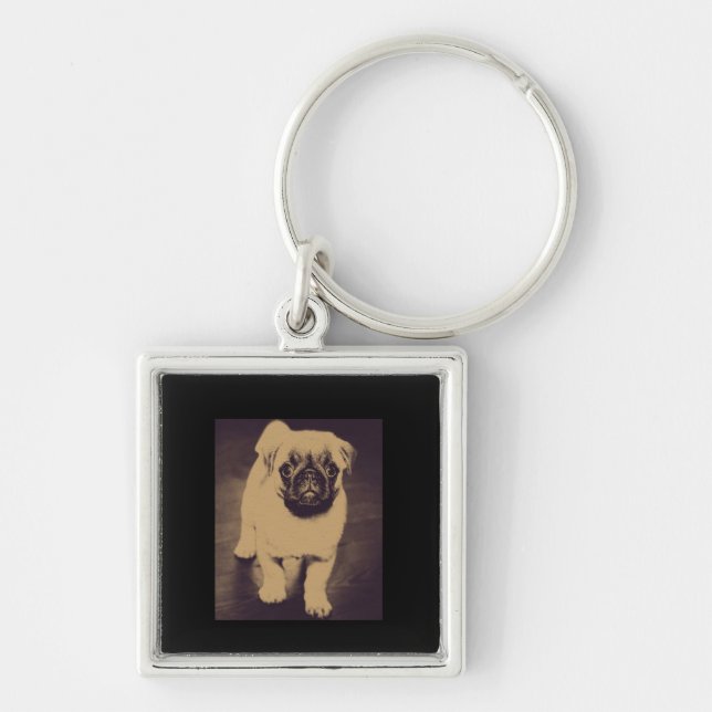 Cute Pug Dog Portrait Keychain (Front)
