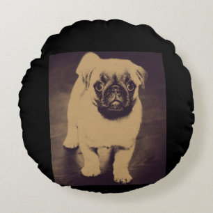 Cute Pug Dog Portrait Round Pillow