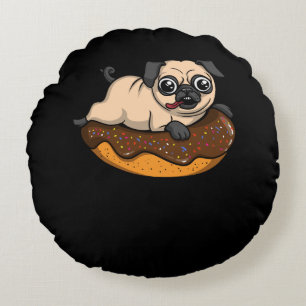 Cute Pug Dog Riding Doughnut Funny Pet Round Pillow