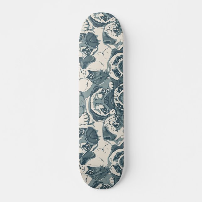 Cute Pug Dog Seamless Pattern Skateboard (Front)
