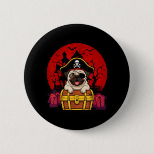 Cute Pug Dog Skull Pirate Captain Easy Halloween 2 Inch Round Button