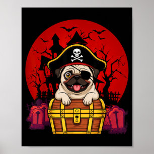 Cute Pug Dog Skull Pirate Captain Easy Halloween Poster