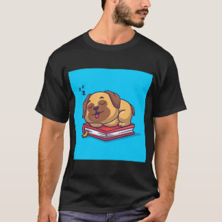 Cute Pug Dog Sleeping on Book Cartoon Vector Icon  T-Shirt
