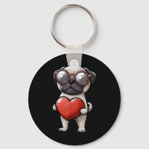 Cute Pug Dog Valentines Day February 14th Toddler Keychain