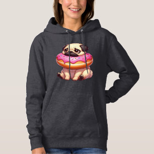 Cute pug dog with doughnut snacking dessert hoodie
