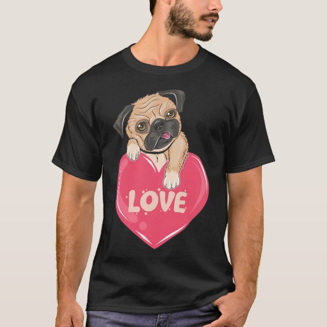 Cute Pug Dog with Love Hearts Classic T-Shirt 247 (Front)