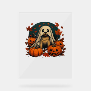 Cute Pug Dog With Pumpkins Fall Halloween Classic Acrylic Sign