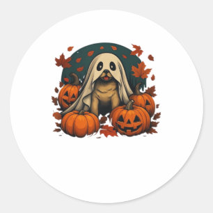 Cute Pug Dog With Pumpkins Fall Halloween Classic  Classic Round Sticker