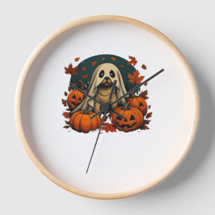 Cute Pug Dog With Pumpkins Fall Halloween Classic  Clock