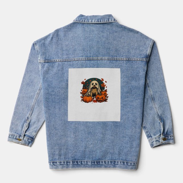 Cute Pug Dog With Pumpkins Fall Halloween Classic  Denim Jacket (Back)