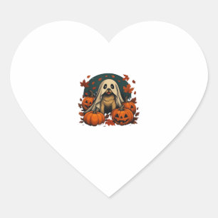 Cute Pug Dog With Pumpkins Fall Halloween Classic  Heart Sticker