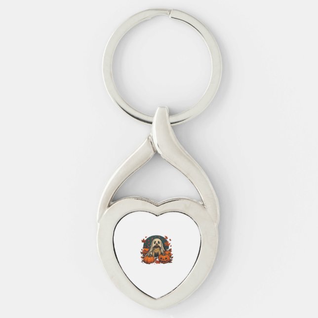 Cute Pug Dog With Pumpkins Fall Halloween Classic  Keychain (Front)