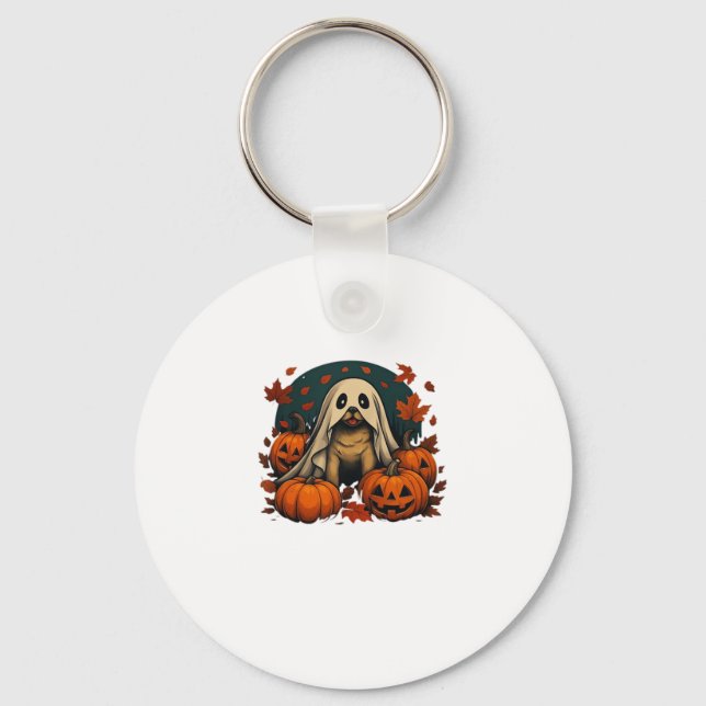 Cute Pug Dog With Pumpkins Fall Halloween Classic  Keychain (Front)