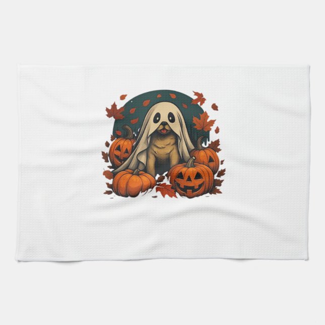 Cute Pug Dog With Pumpkins Fall Halloween Classic  Kitchen Towel (Horizontal)