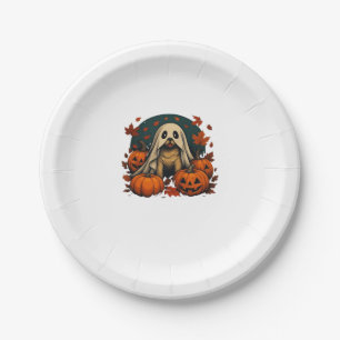 Cute Pug Dog With Pumpkins Fall Halloween Classic Paper Plate