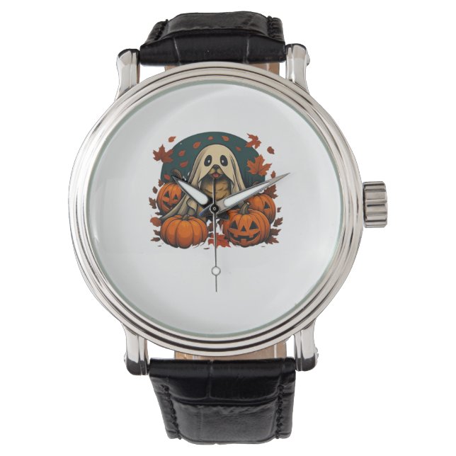 Cute Pug Dog With Pumpkins Fall Halloween Classic  Watch (Front)
