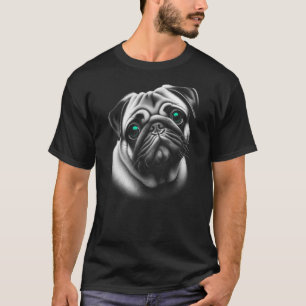 Cute Pug Dog with Turquoise Eyes in Ornate Design T-Shirt