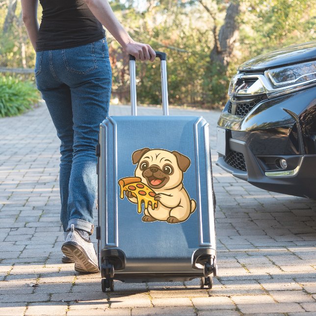 Cute pug doughnut cartoon funny munching  (Suitcase Insitu)