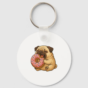 Cute pug doughnut cartoon funny munching  keychain
