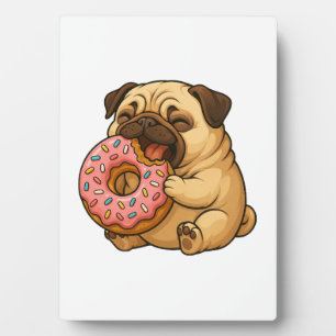 Cute pug doughnut cartoon funny munching plaque