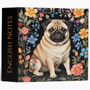 Cute Pug Elegant Colorful Floral Binder