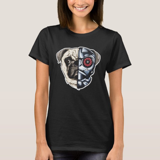 Cute Pug Face with Robot Mask for Pug T-Shirt (Front)
