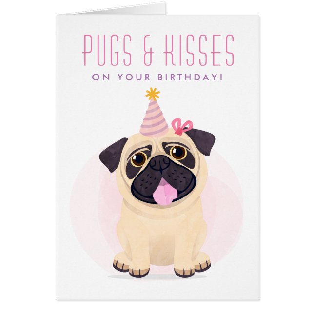 Cute Pug Happy Birthday card (Front)