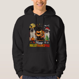 Cute Pug Happy Hallothanksmas Halloween Thanksgivi Hoodie