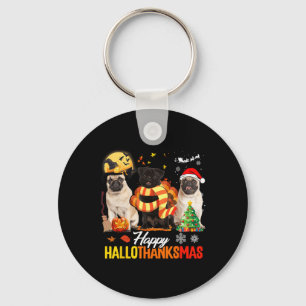Cute Pug Happy Hallothanksmas Halloween Thanksgivi Keychain