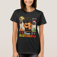 Cute Pug Happy Hallothanksmas Halloween Thanksgivi