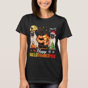 Cute Pug Happy Hallothanksmas Halloween Thanksgivi T-Shirt