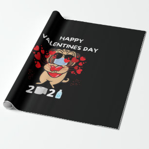 Cute Pug Heart Face Mask Happy Valentines Day 2021 Wrapping Paper
