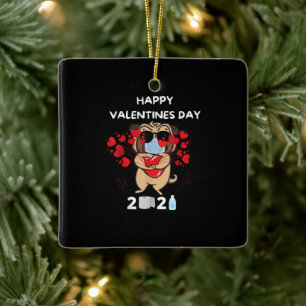 Cute Pug Heart Face Mask Happy Valentine's Day Ceramic Ornament