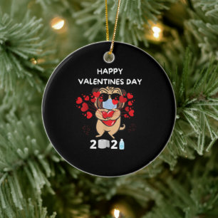 Cute Pug Heart Face Mask Happy Valentine's Day Ceramic Ornament