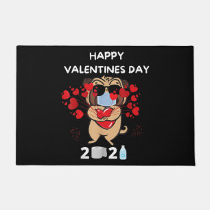 Cute Pug Heart Face Mask Happy Valentine's Day Doormat