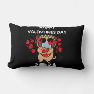 Cute Pug Heart Face Mask Happy Valentine's Day Lumbar Pillow