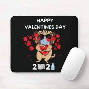 Cute Pug Heart Face Mask Happy Valentine's Day Mouse Pad